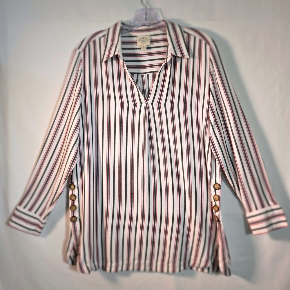 St Johns Bay Long Sleeve Striped Popover Coastal Beach Vacation‎
